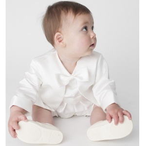 Baby Boys Ivory Tuxedo Style Christening Romper Suit